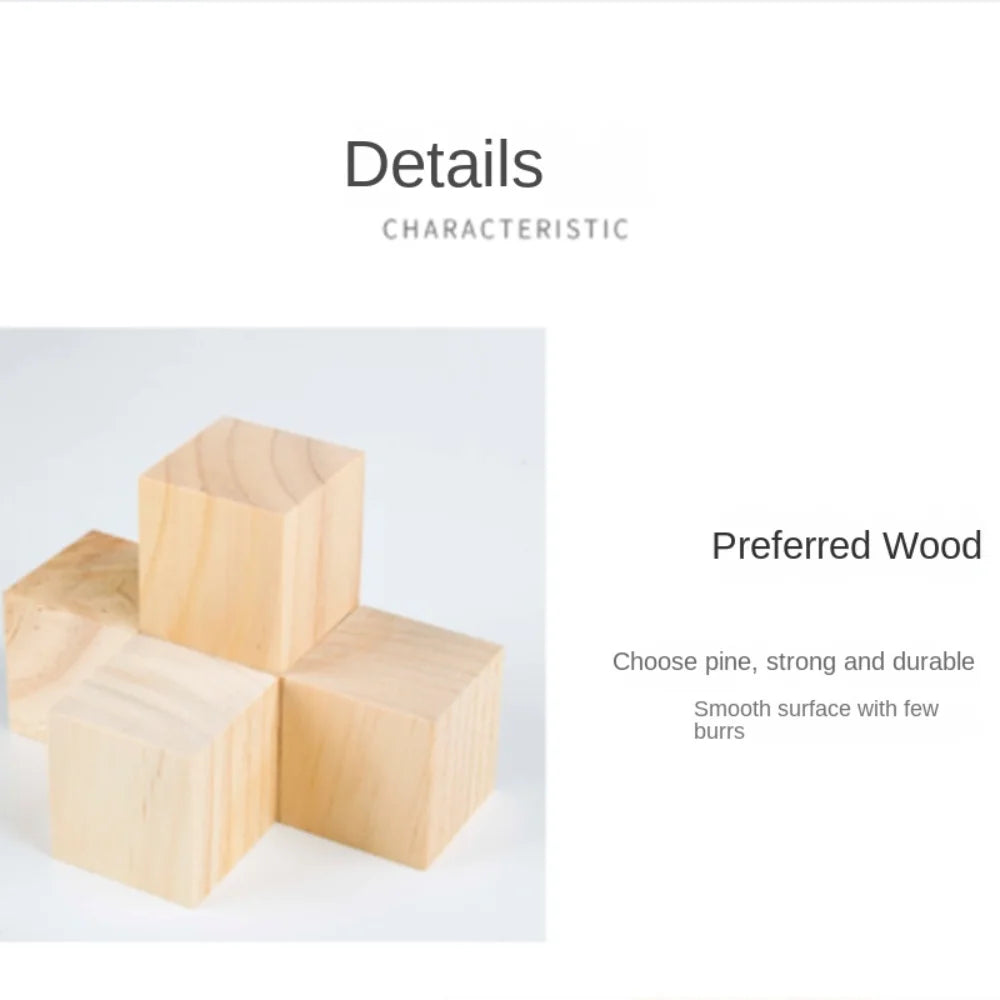 10PCS DIY Building Blocks – Unfinished Natural Wooden Cube, Craft Puzzle Making Material for Kids, Square Block Toy