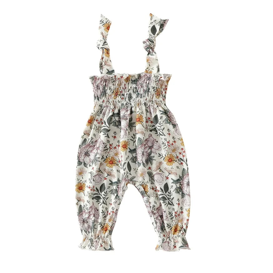 Baby Girl Floral Jumpsuit – Tie-Up Suspender Overalls Romper (Summer Outfit, 0-24 Months, 2024 New)