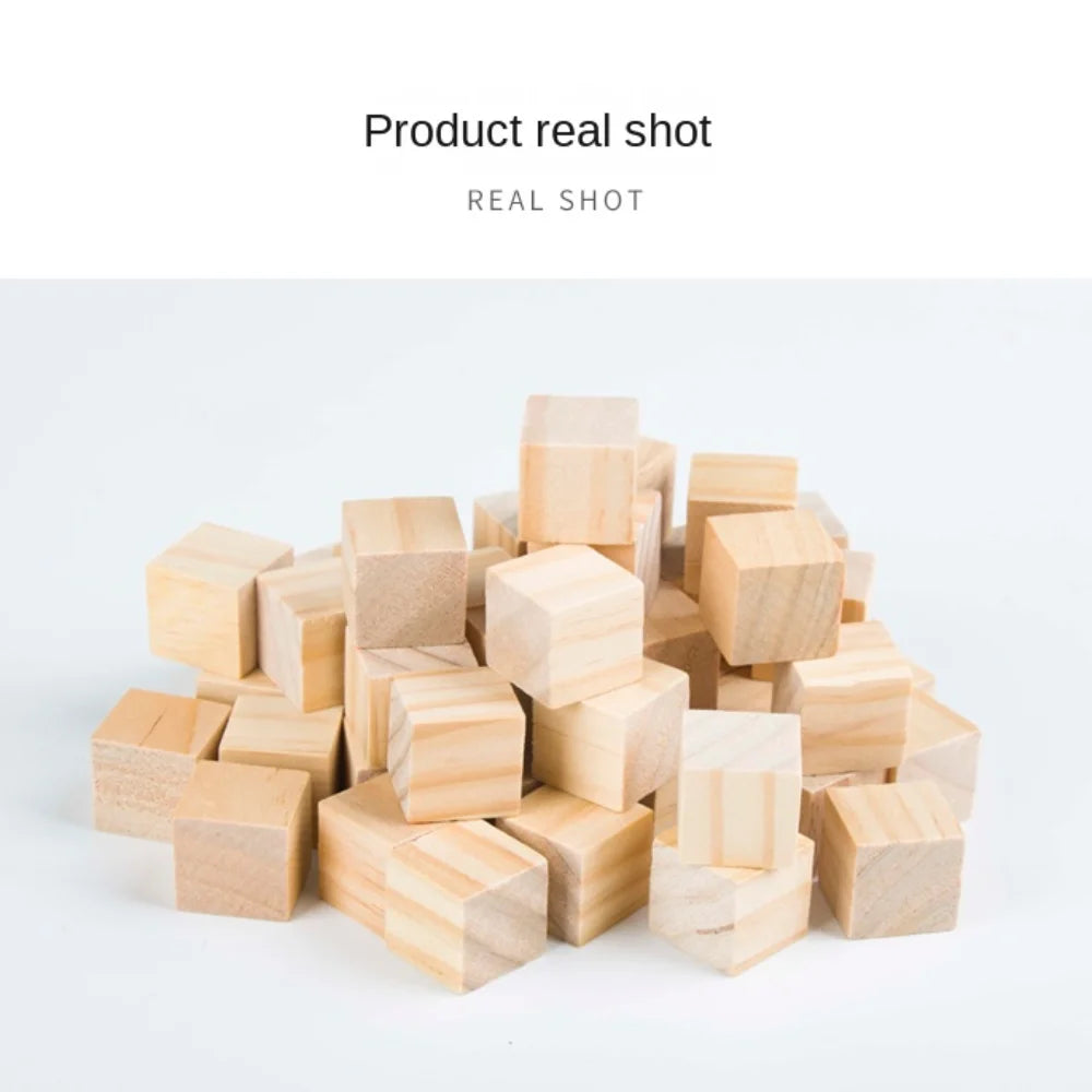 10PCS DIY Building Blocks – Unfinished Natural Wooden Cube, Craft Puzzle Making Material for Kids, Square Block Toy