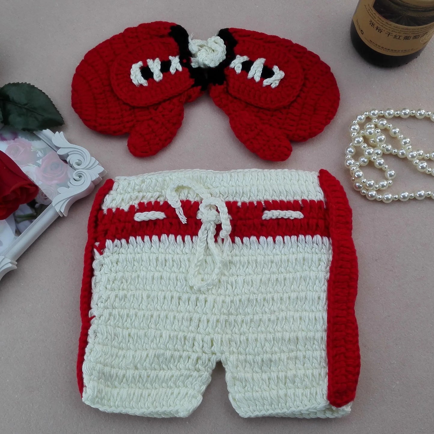 Fashion Children’s Photography Clothing – Handmade Wool Knitted Baby Boxing Outfit & Accessories for Photo Shoots