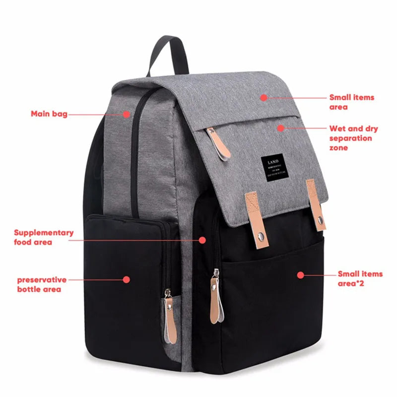 LAND Mommy Diaper Bag – Large Capacity Travel Nappy Backpack with Changing Mat, Convenient Baby Nursing Bag for Mothers - Kidzy Market