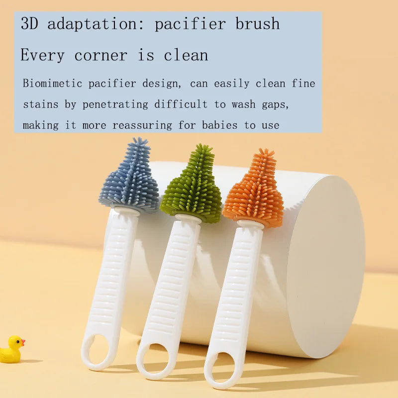 360-Degree Rotation Baby Bottle Cleaner Set - Silicone Multi-functional Nipple Brush with Anti-Slip Handle, Portable Design