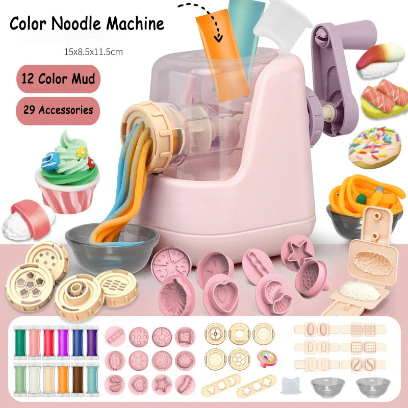 Children's Colored Clay Noodle Machine Kit - DIY Play Dough Tools with Ice Cream Mold, Slime Toys for Kids, Birthday Gift