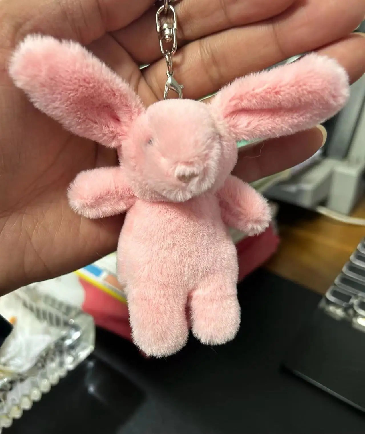 Cute Rabbit Stuffed Animal Keychain with Pompom – Cartoon Bag, Car, and Phone Pendant for Girls