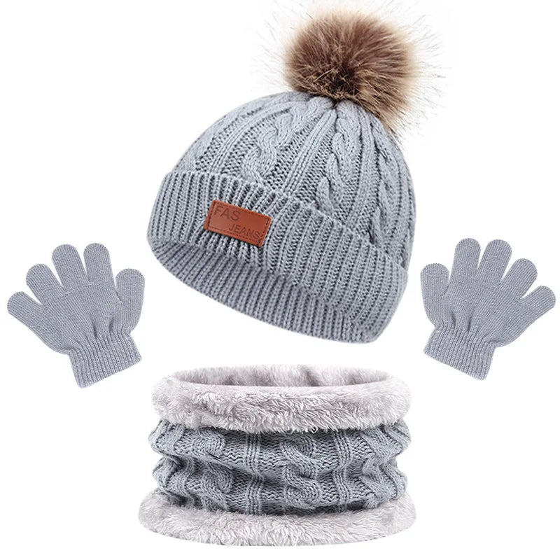 Boys & Girls Winter Beanie Hat, Scarf & Gloves Set – Knit Fleece Lined Thermal Set for 1-5 Years Old Kids, Thick & Warm Winter Accessories