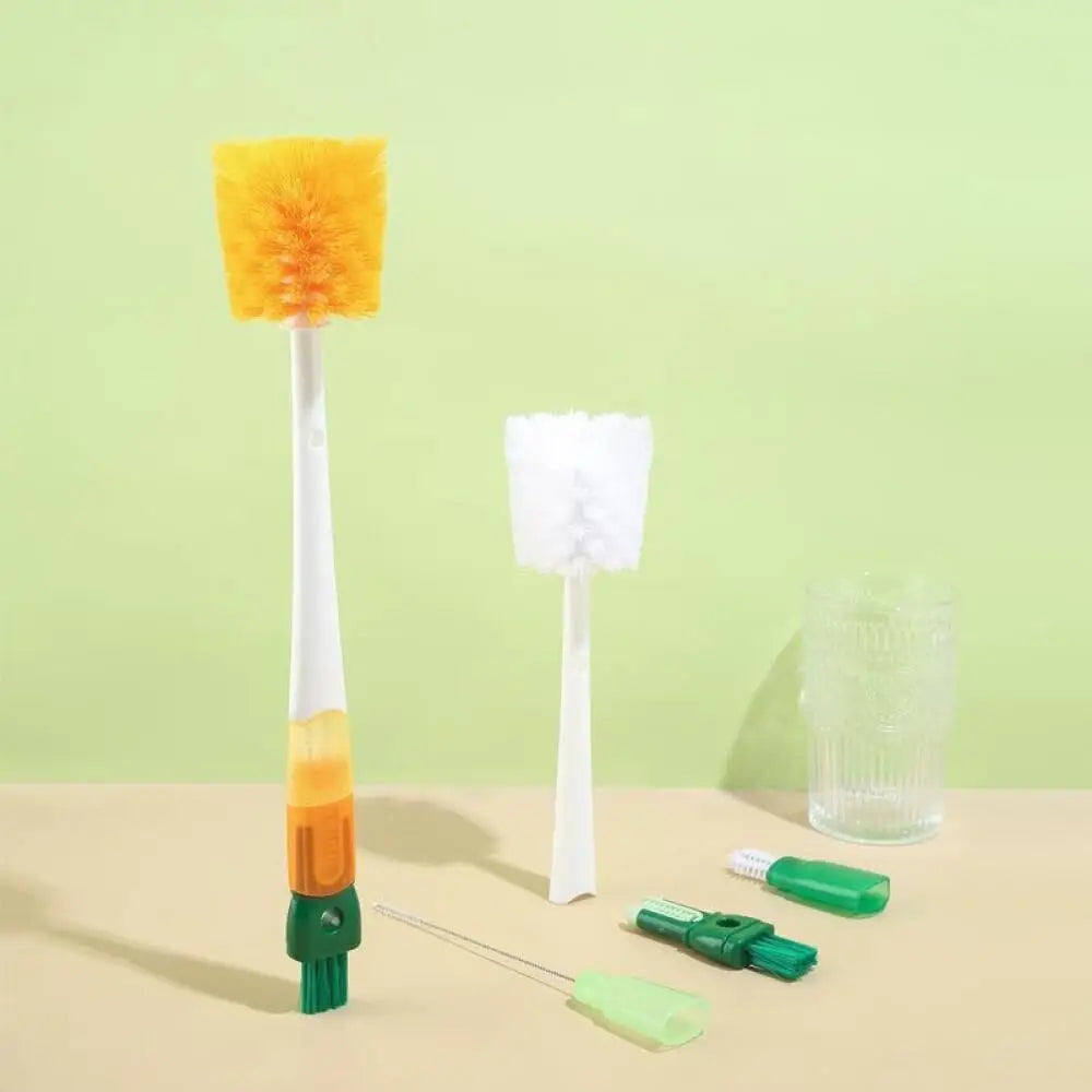 Multipurpose 5-in-1 Brush – Long Handle Carrot Cup Brush, Milk Bottle Brush, Cup Cover Groove & Straw Cleaner