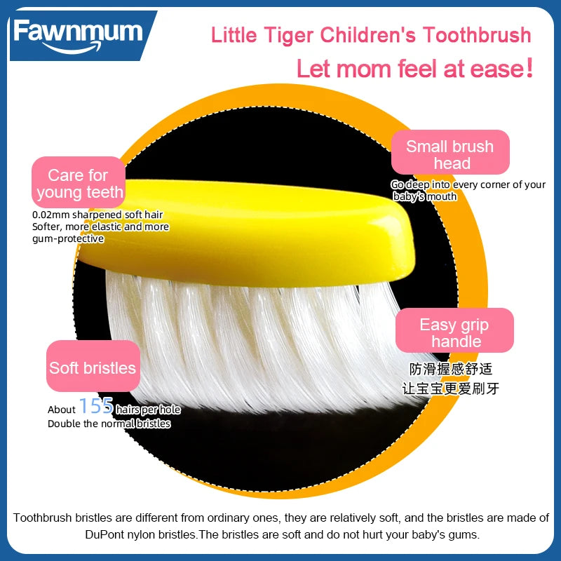 1Pc Fawnmum Cartoon Kids Toothbrush, Cute Animal Shaped Soft Silicone Handle for Children's Teeth & Gum Care