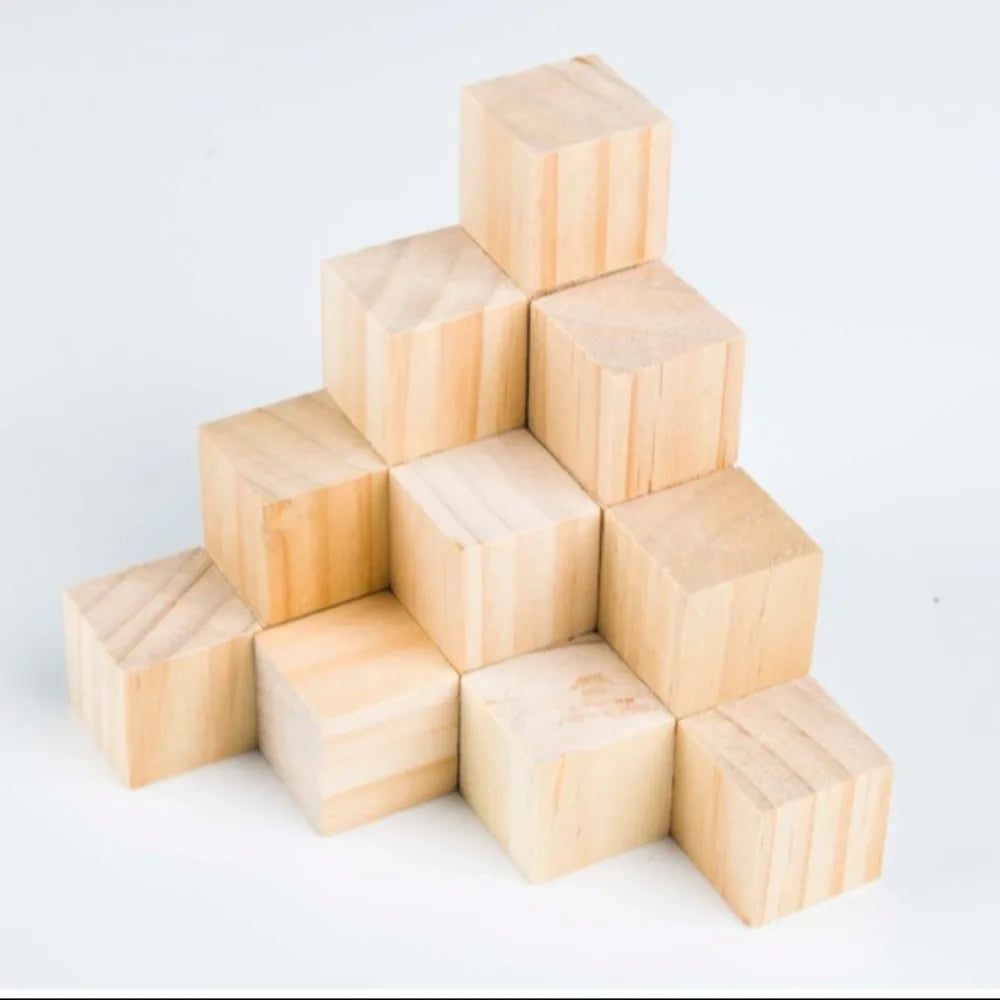 10PCS DIY Building Blocks – Unfinished Natural Wooden Cube, Craft Puzzle Making Material for Kids, Square Block Toy