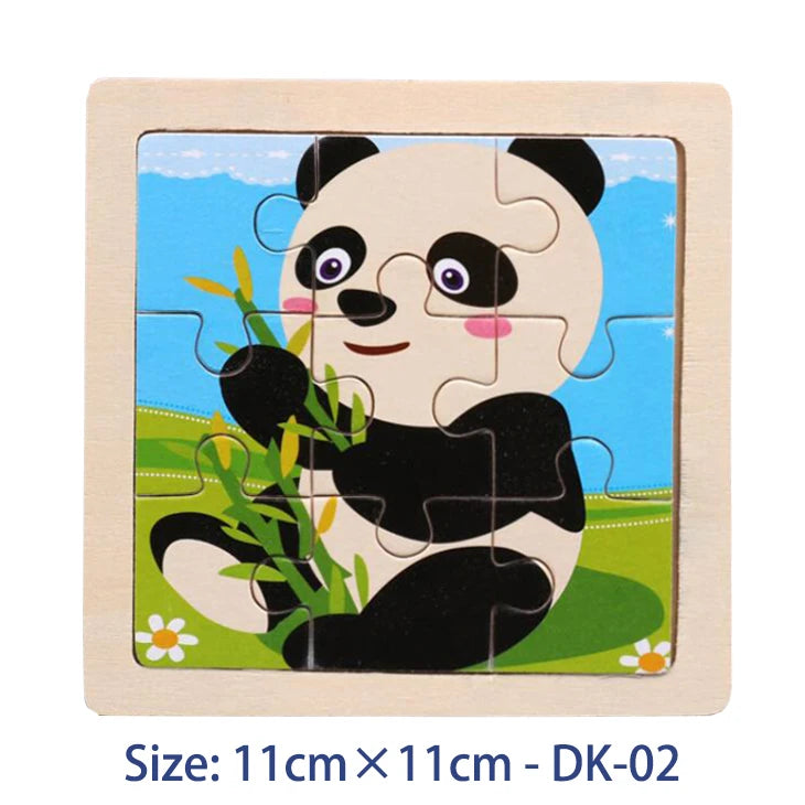 11cm (4.33in) Kids Wooden Jigsaw Puzzle – Cartoon Animal and Vehicle Montessori Educational Toy