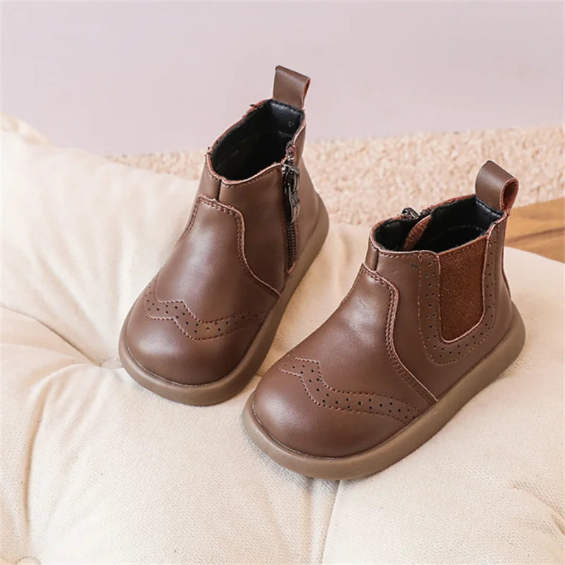 New Spring Autumn Baby Leather Ankle Boots Rubber Sole Toddler Shoes Little Girls Fashion Boots