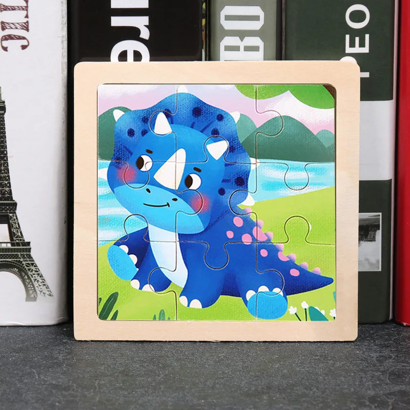 11x11cm (4.33x4.33in) Kids Wooden Puzzle – Cartoon Animal Traffic Tangram Educational Toy