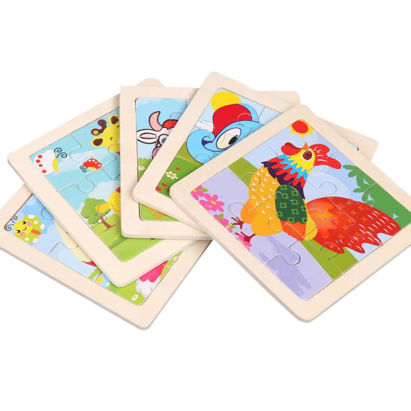 11x11cm (4.33x4.33in) Kids Wooden Puzzle – Cartoon Animal Traffic Tangram Educational Toy