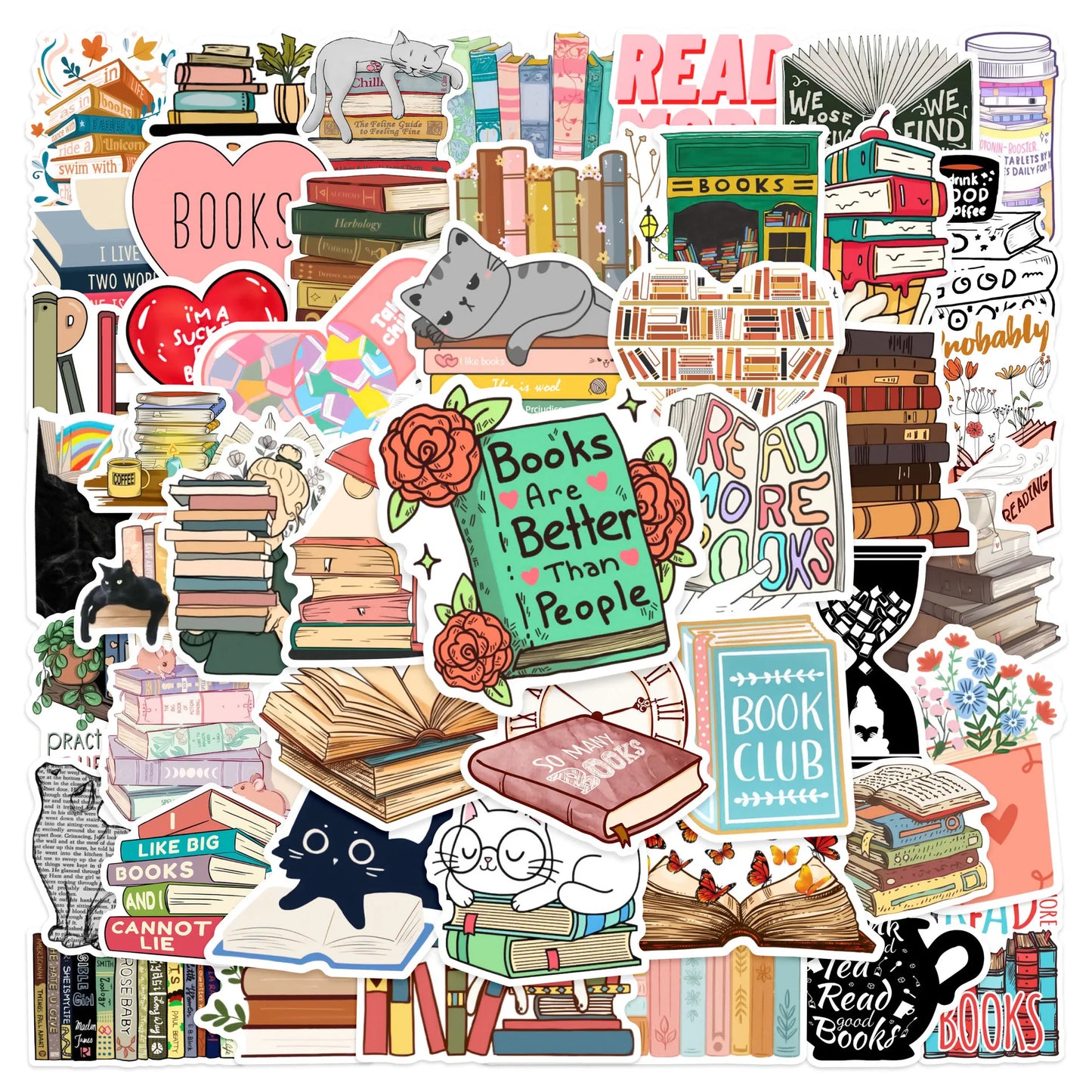 50pcs Diary Book Reading Stickers – Aesthetic DIY Stickers for Scrapbooks, Notebooks, Phones, Laptops, Guitars, and Luggage