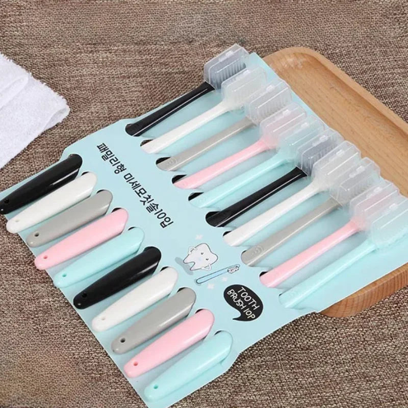 10Pcs Set Kids & Adults Soft Bristle Toothbrush, Cute Design Travel Training Dental Care Toothbrush