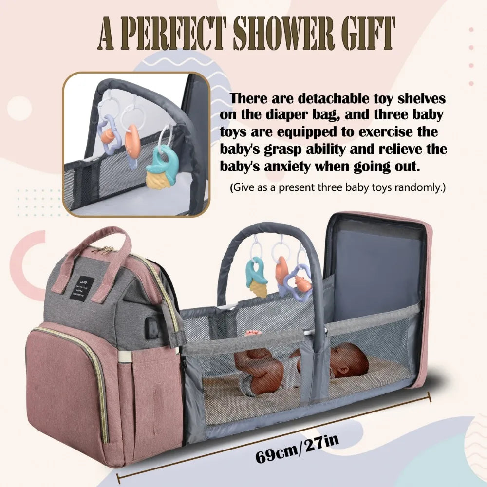 Lightweight Mommy Bag with Portable Folding Crib – Large-Capacity Travel Maternity Backpack for Baby & Mom - Kidzy Market