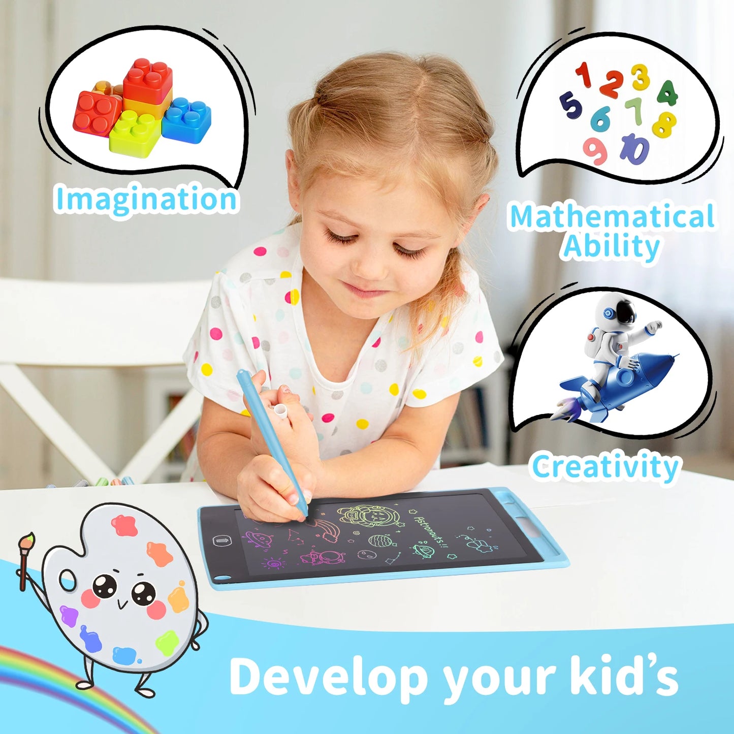 6.5 Inch LCD Writing Tablet Drawing Board – Graffiti Sketchpad, Magic Erasable Handwriting Pad Toy for Kids, Boys Gift