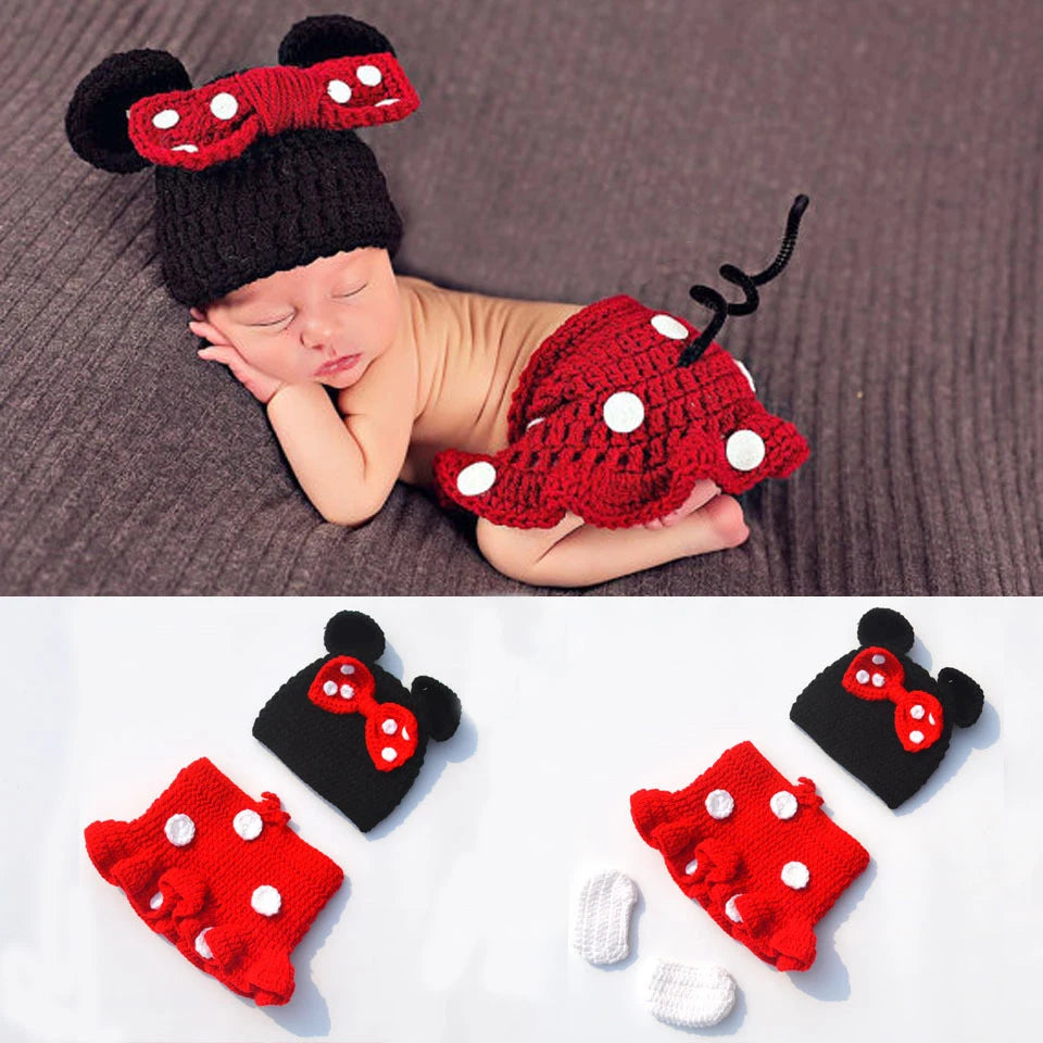 Baby Boy & Girl 3-Pack Minnie Knitted Handmade Photography Props – Newborn 0-3M Baby Clothing Costumes