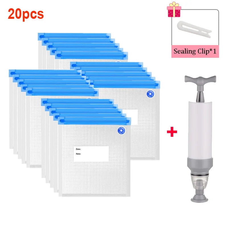 20/10pcs Vacuum Sealed Food Storage Bags – Reusable Household Compression Bags for Snacks, Kitchen Accessories