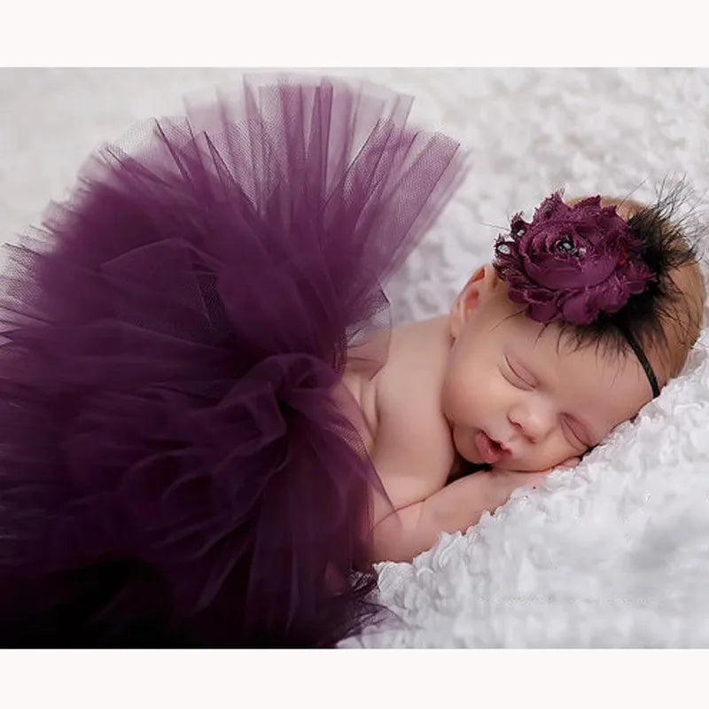 Baby Tutu Skirt Newborn Photography Prop – Cute Princess Infant Outfit with Flower Headband Accessories for Baby Girls Dress