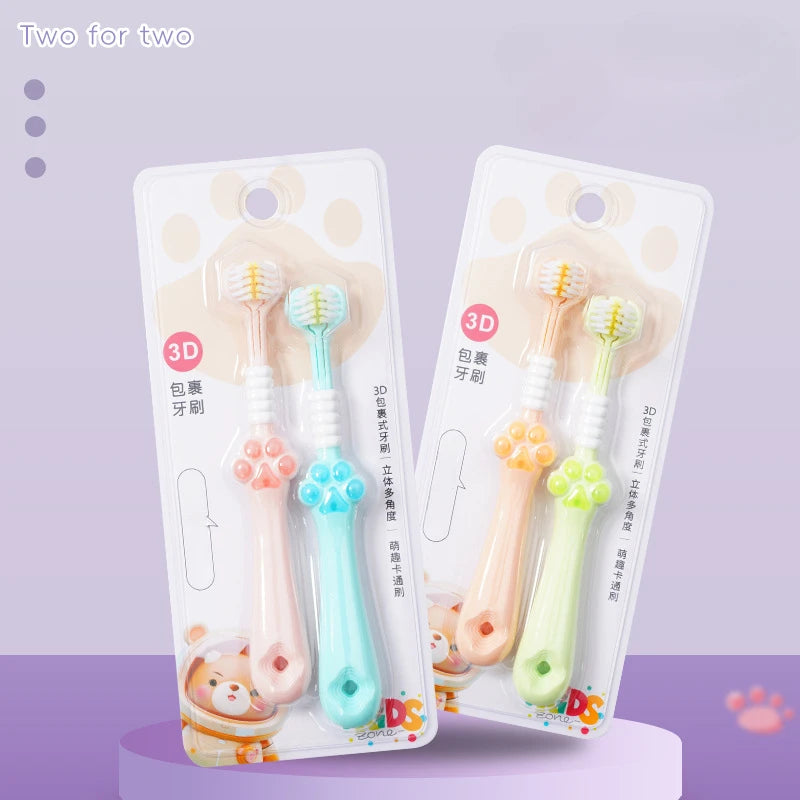 New Baby Three-Sided Toothbrush Cat Claw Design – Soft Bristles for 3-13 Years Old Kids Oral Care