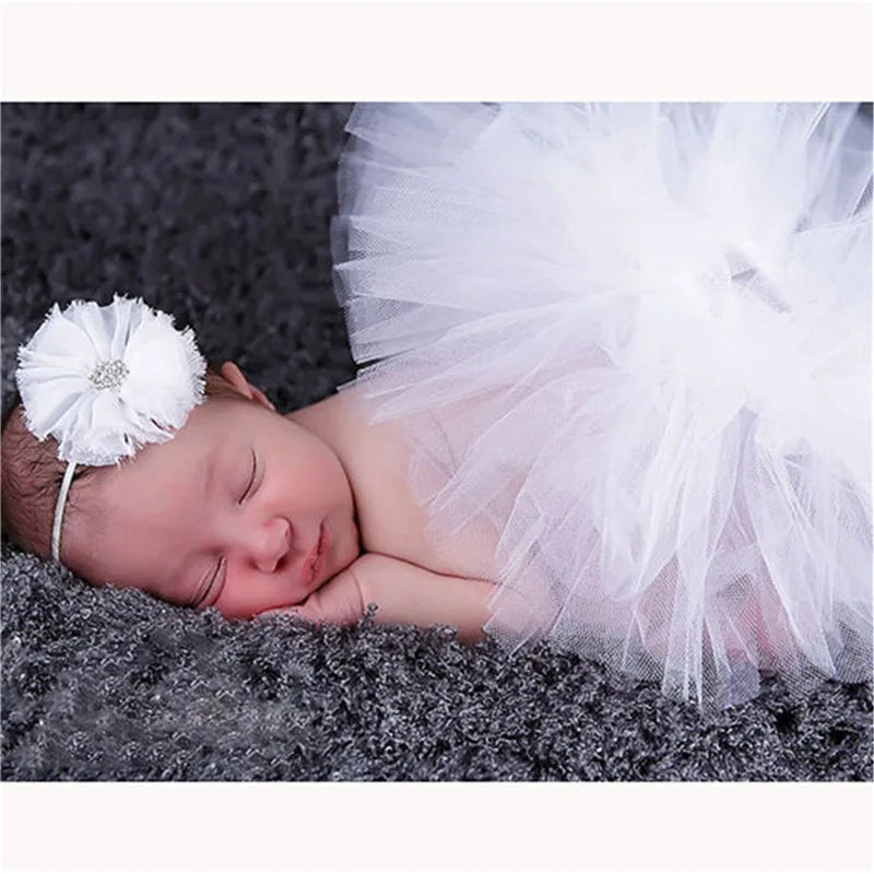Baby Tutu Skirt Newborn Photography Prop – Cute Princess Infant Outfit with Flower Headband Accessories for Baby Girls Dress
