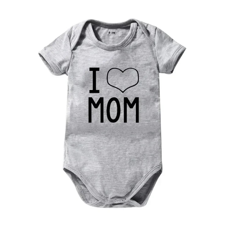 Pure Cotton “I Love Mom” & “I Love Dad” Newborn Rompers - Matching Baby Bodysuits for Twins, Summer Clothes for 0-24 Months