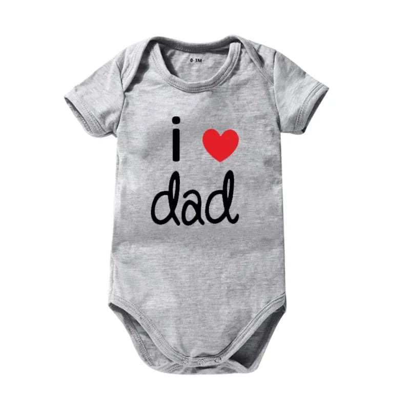 Pure Cotton “I Love Mom” & “I Love Dad” Newborn Rompers - Matching Baby Bodysuits for Twins, Summer Clothes for 0-24 Months