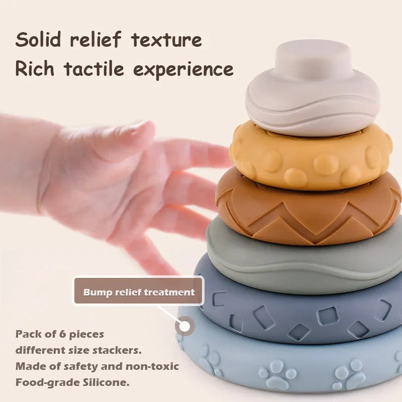 Soft Silicone Block Toy Stacking Tower Bath Teether Montessori