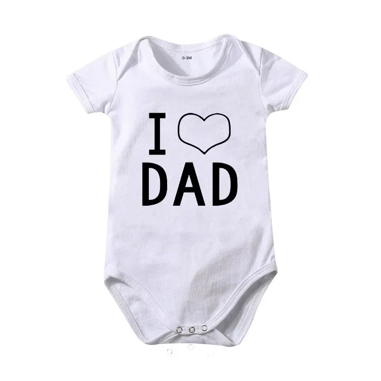 Pure Cotton “I Love Mom” & “I Love Dad” Newborn Rompers - Matching Baby Bodysuits for Twins, Summer Clothes for 0-24 Months