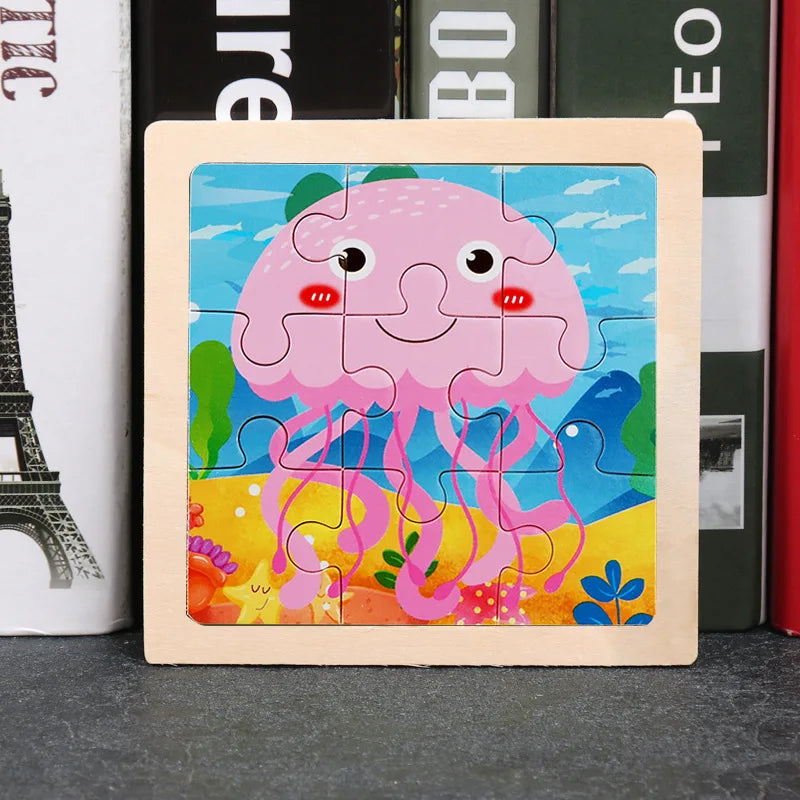 11x11cm (4.33x4.33in) Kids Wooden Puzzle – Cartoon Animal Traffic Tangram Educational Toy