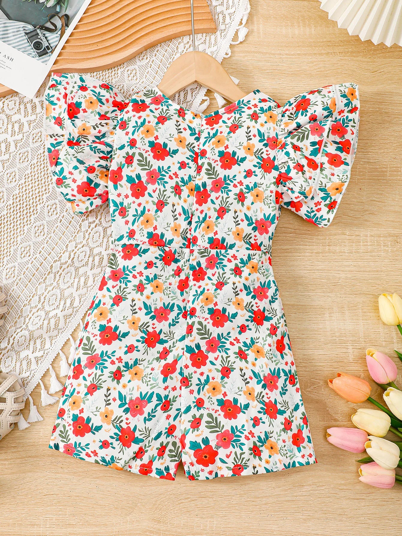 Girls’ Summer Floral Zipper Jumpsuit – Round Neck Romper for 2-6 Year Olds (Fashionable, Lightweight)