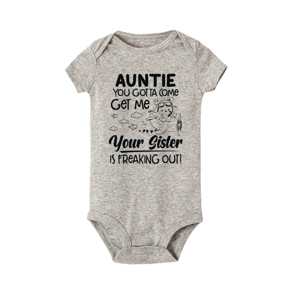 "Auntie, You Gotta Come Get Me" Baby Romper – Funny Letter Print Newborn Bodysuit – Summer Short-Sleeve Infant Clothes (0-1Y)