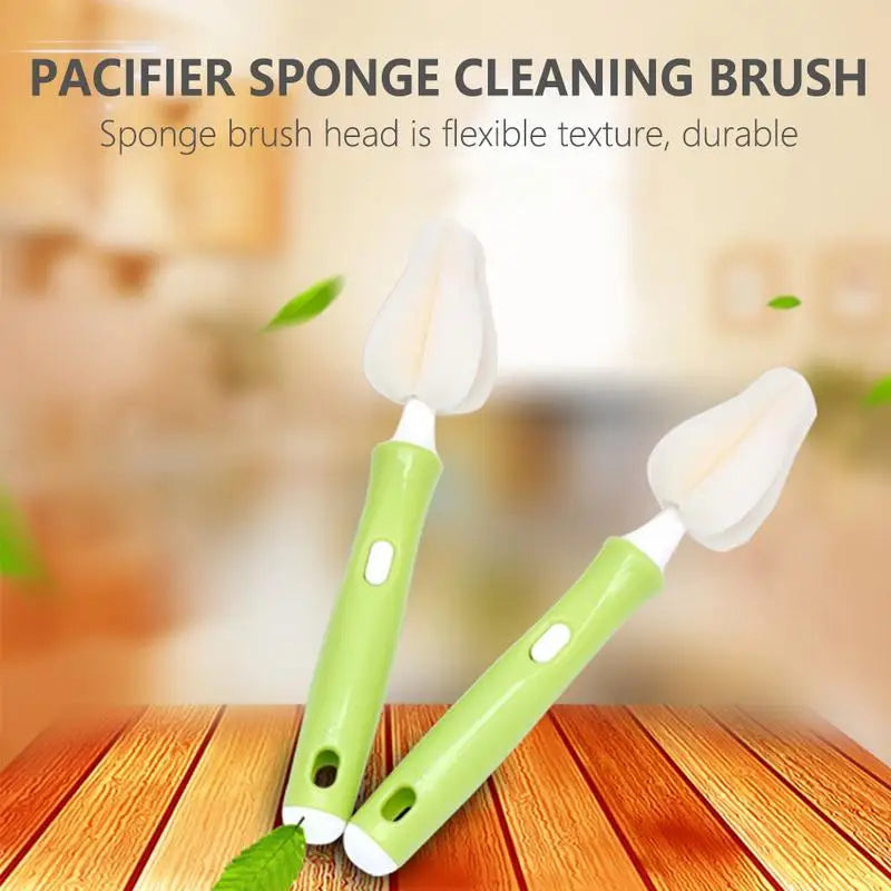 Sponge Brush Baby Nipple Milk Bottle Cup 360-Degree Cleaning Pacifier with 4 Replacement Sponge Heads for Special Cleaning