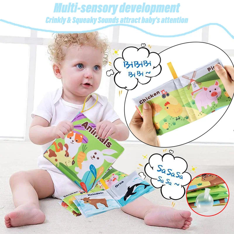 Soft Baby Fabric Book - Interactive Sensory Activity Cloth Book for Babies, First Educational Montessori Early Learning Game