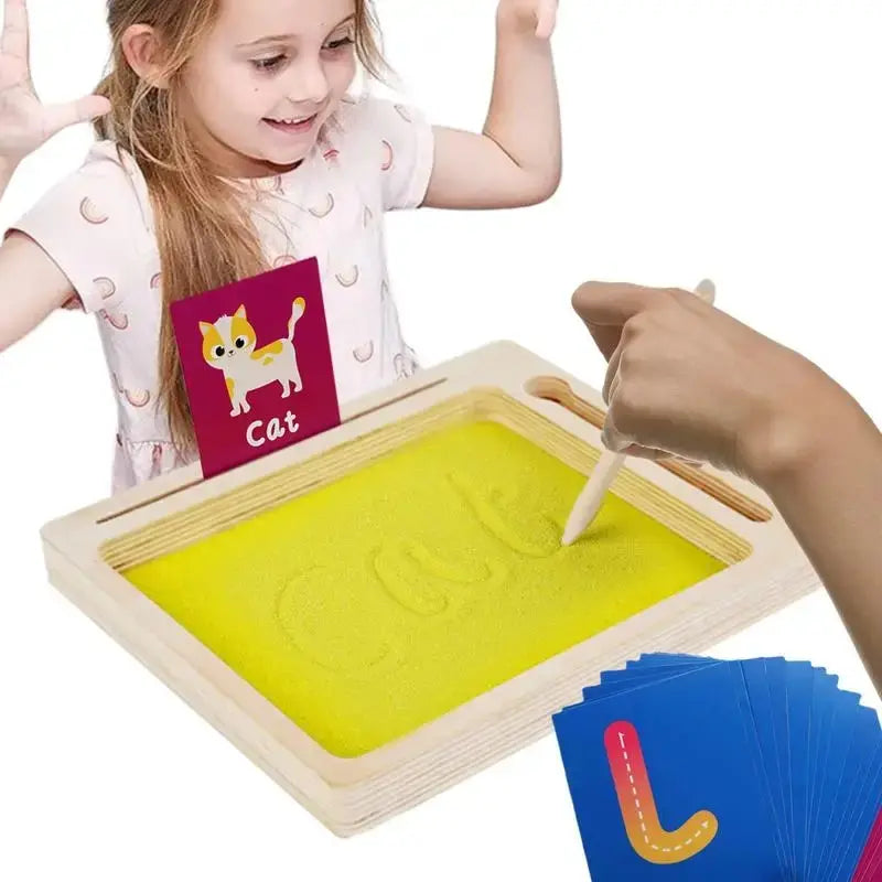Wooden Montessori Sand Tray (With Wooden Pen, Letter & Number Writing, Educational Toy Gift)