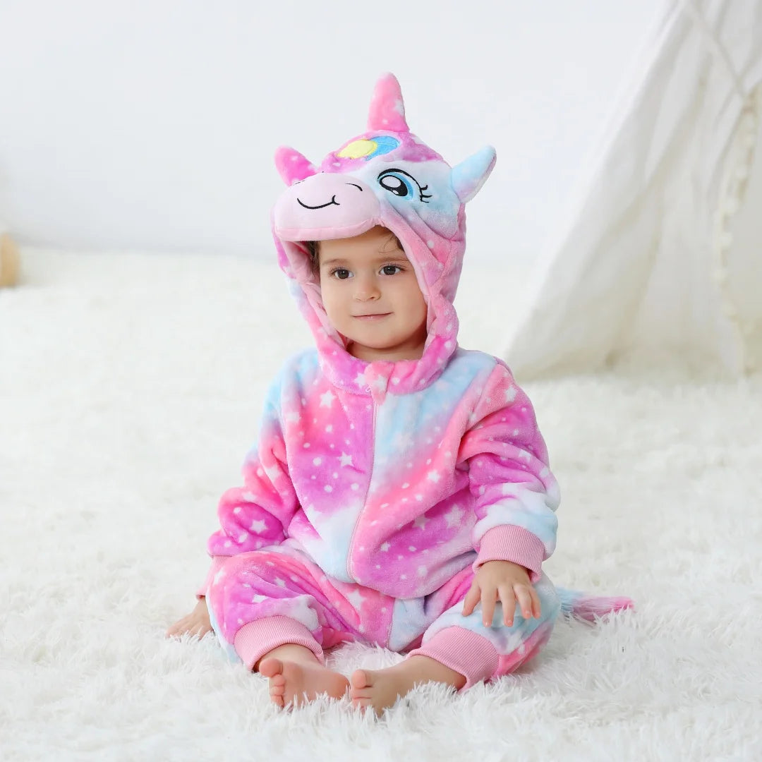Baby Animal Kigurumi Romper – Unicorn, Panda, Rabbit Cartoon Jumpsuit (Newborn & Infant Cosplay Pajamas, 0-24 Months)