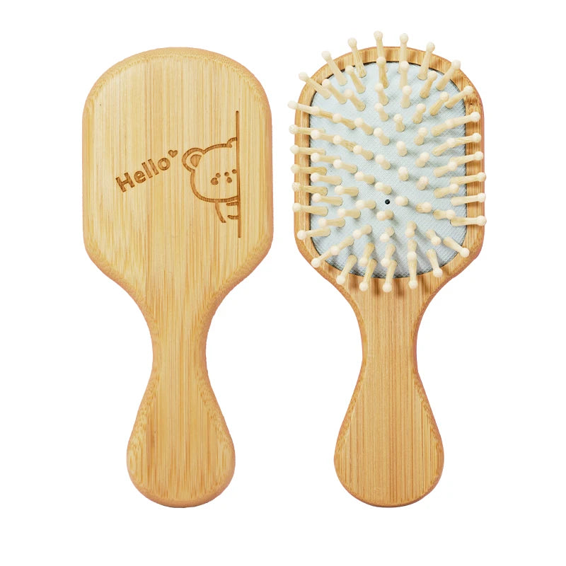 Cute Cat Hair Brush – Natural Wooden Anti-Static Detangle Brush, Scalp Massage Comb, Air Cushion Styling Tool for Girls