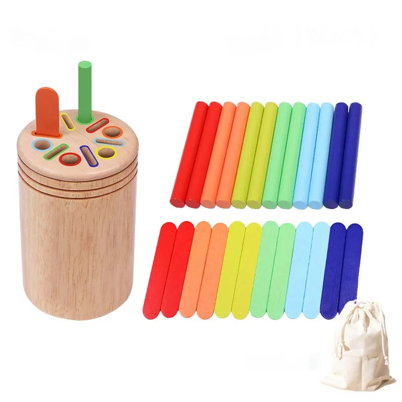 Montessori Wooden Matching Toy – Color Sorting Stick Balance Game for Fine Motor Skills and Math Learning