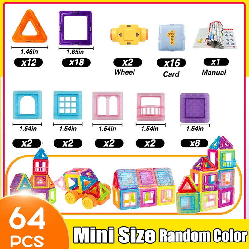 64-184PCS Kids Magnetic Building Blocks Mini Size STEM Construction Set