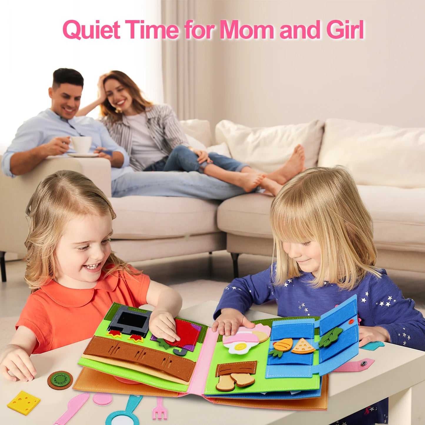 Montessori Quiet Books for Toddlers - Soft Activity Busy Book, Felt Cloth Sensory Travel Toy with Learning Activities