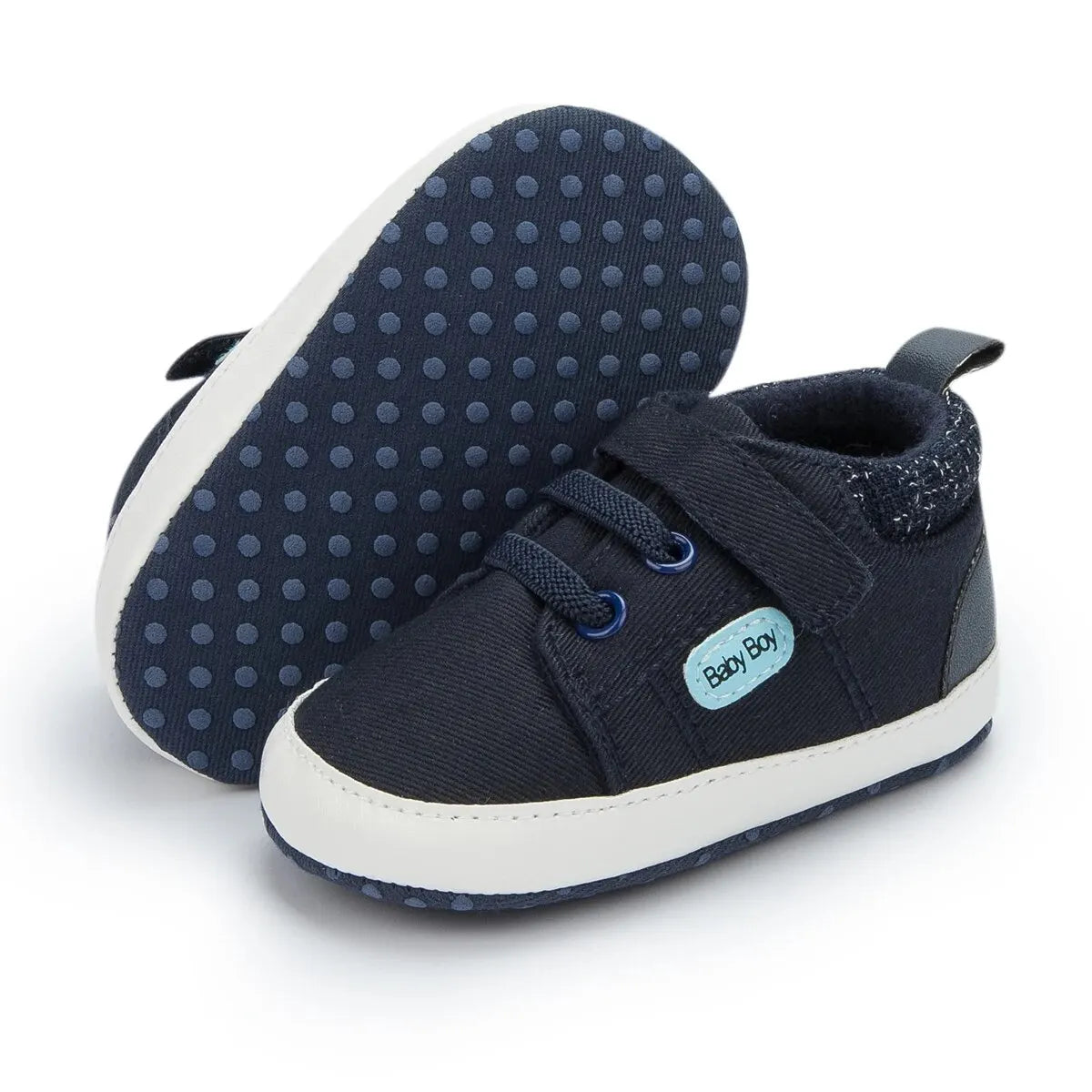 Meckior Baby Casual Canvas Sneakers – High Top Sports Shoes for Boys & Girls, Anti-Slip Soft Sole First Walkers Crib Shoes