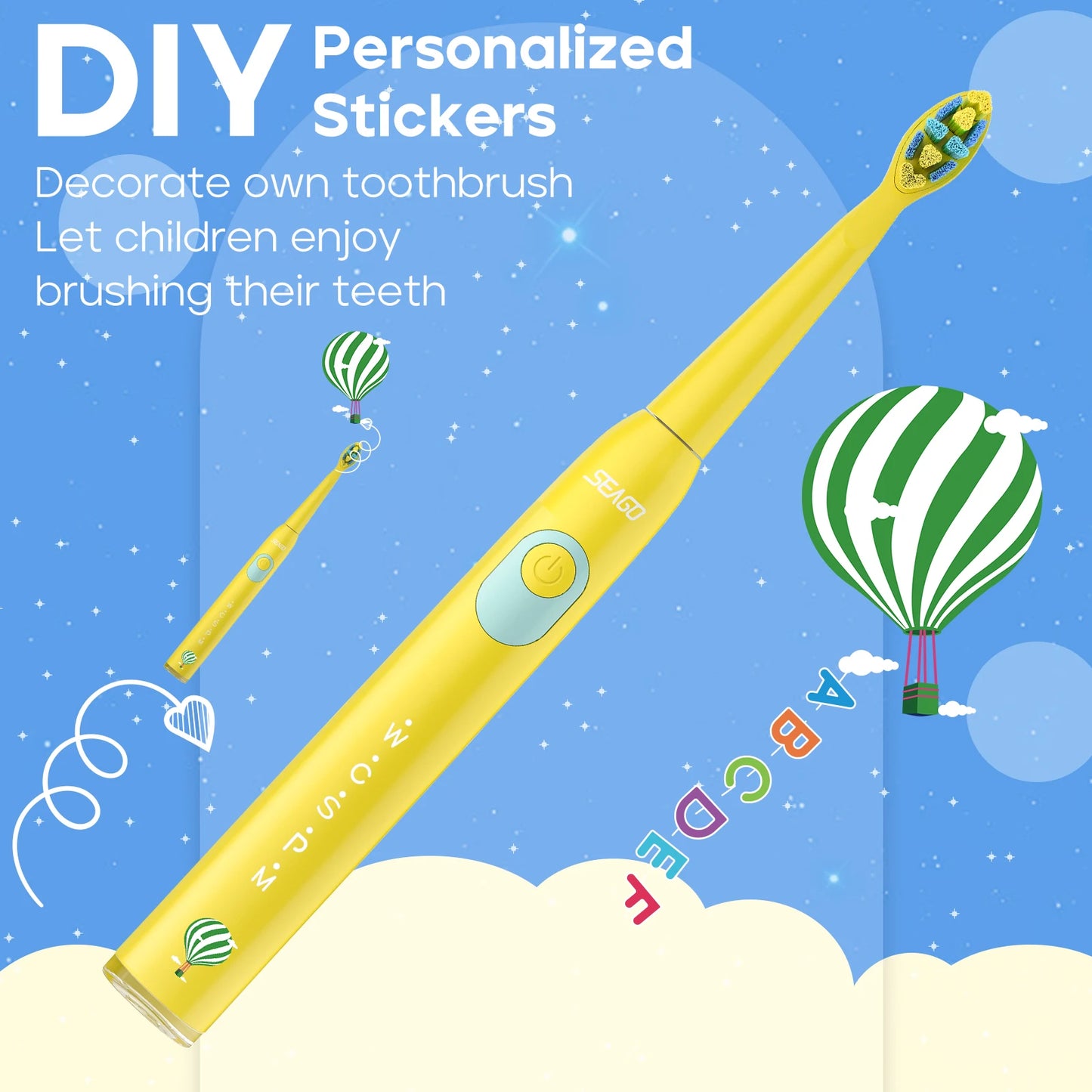 Seago Kids Electric Toothbrush for 6+ Years - 5 Modes Rechargeable IPX7 Waterproof Sonic Toothbrush with Replacement Head SG-2303