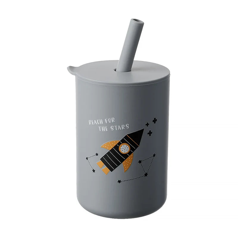 Baby Feeding Drinkware Straw Cup, Cartoon Learning Feeding Cup, Food Grade Silicone Toddler Water Bottle, BPA-Free Tableware