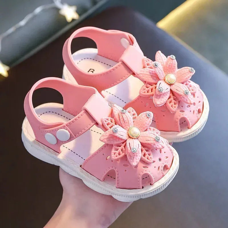 Solid Bow Children’s Summer Shoes – Cute PVC Non-Slip Beach Sandals for Baby Girls, Soft Infant Fashion Footwear