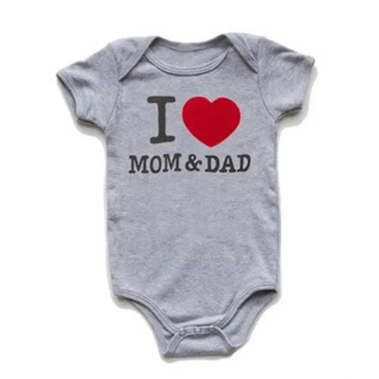 Pure Cotton “I Love Mom” & “I Love Dad” Newborn Rompers - Matching Baby Bodysuits for Twins, Summer Clothes for 0-24 Months