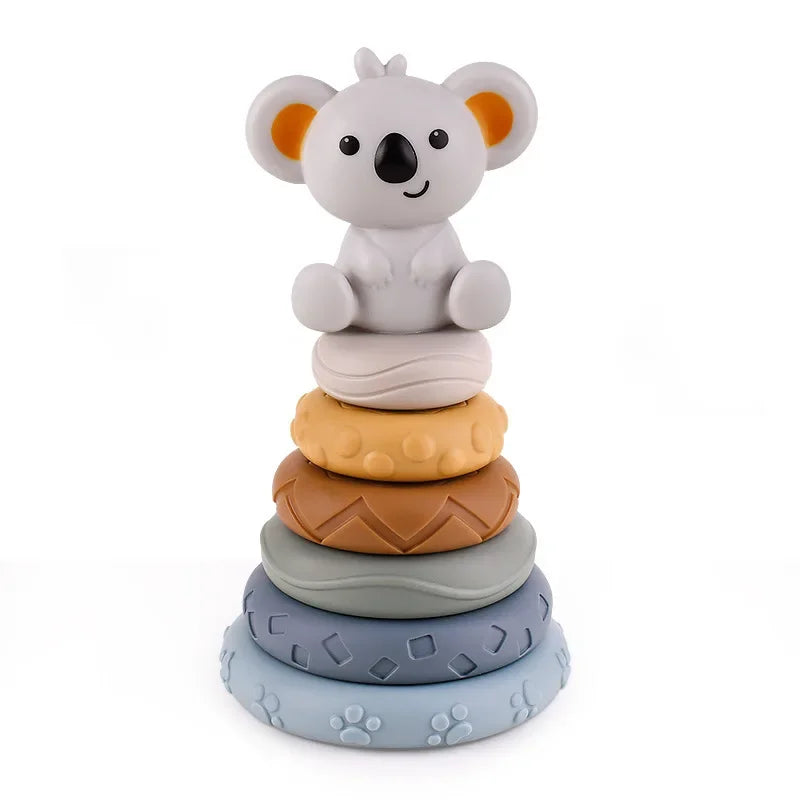 Soft Silicone Block Toy Stacking Tower Bath Teether Montessori