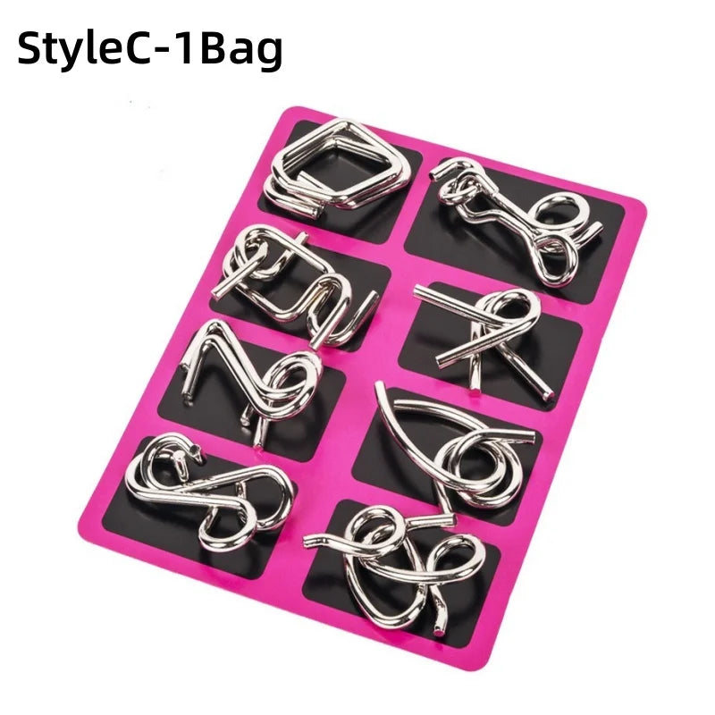 8Pcs/Set Metal Montessori Puzzle Wire - IQ Mind Brain Teaser - Interactive Game for Children & Adults - Educational Toy