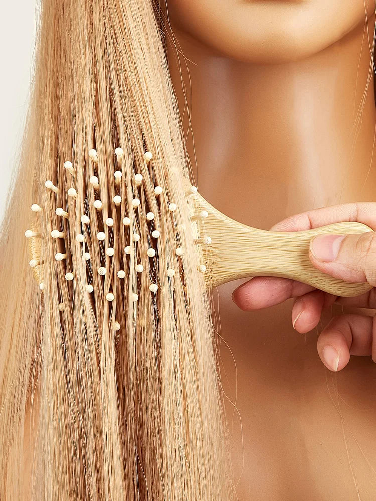 Cute Cat Hair Brush – Natural Wooden Anti-Static Detangle Brush, Scalp Massage Comb, Air Cushion Styling Tool for Girls
