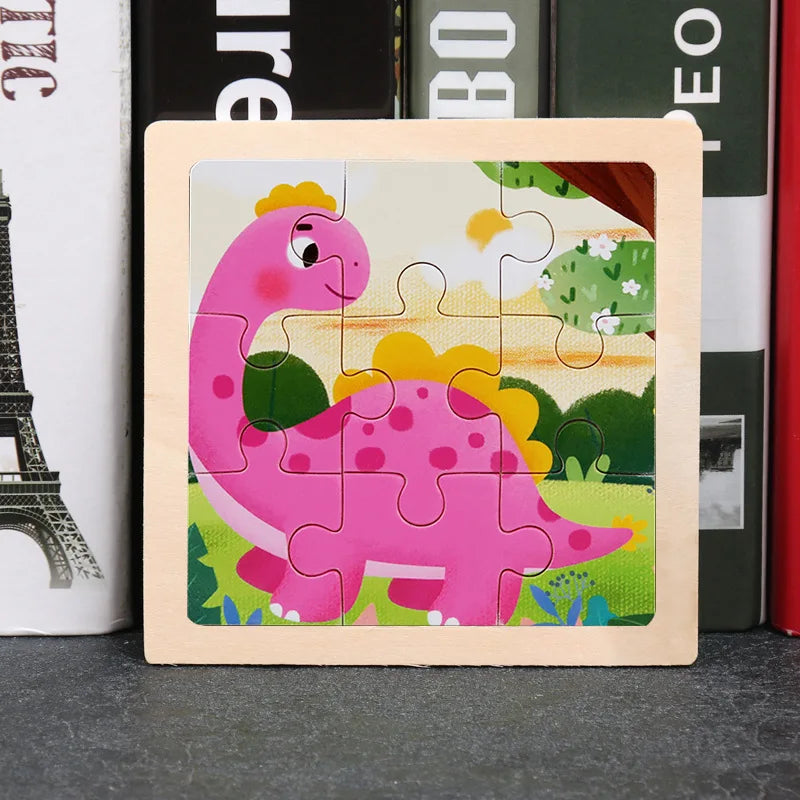 11x11cm (4.33x4.33in) Kids Wooden Puzzle – Cartoon Animal Traffic Tangram Educational Toy