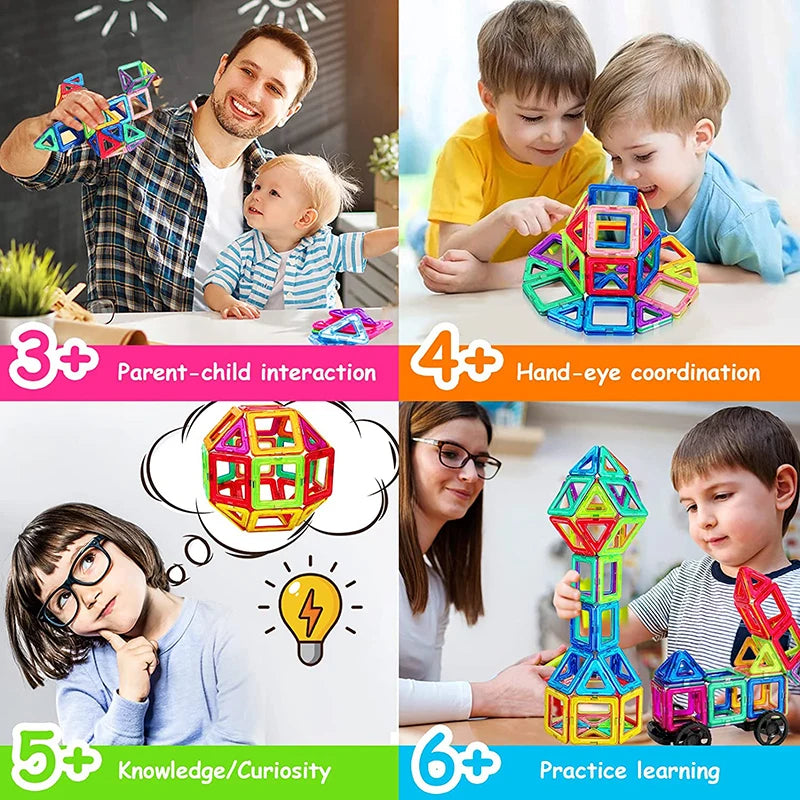 64-184PCS Kids Magnetic Building Blocks Mini Size STEM Construction Set